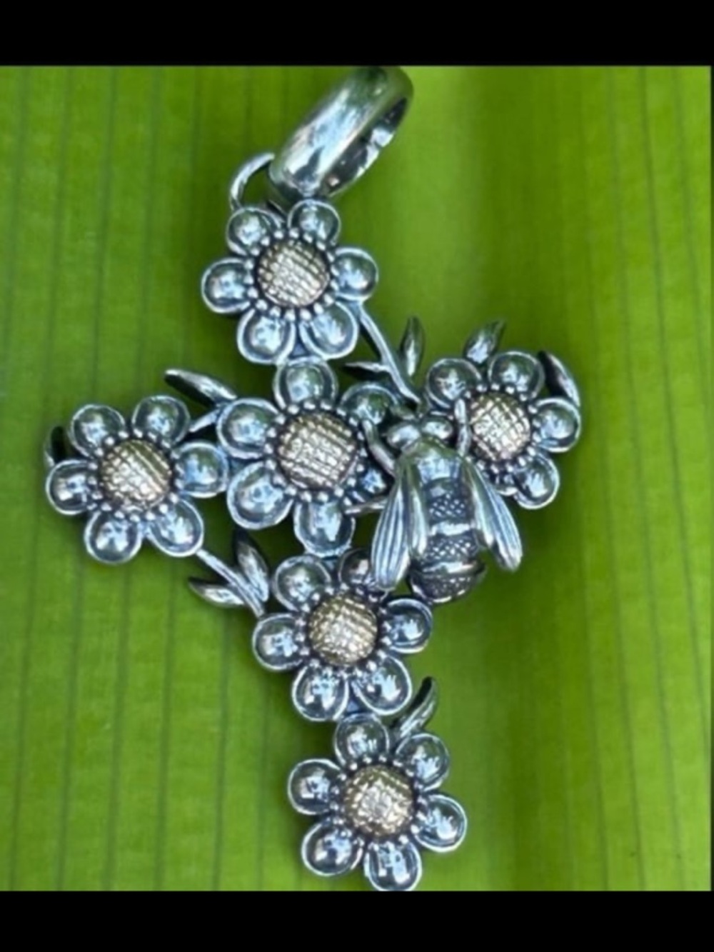 Barry Kieselstein KC Studio Silver 14K Gold Flower Bee Cross Enhancer Pendant - Picture 6 of 13